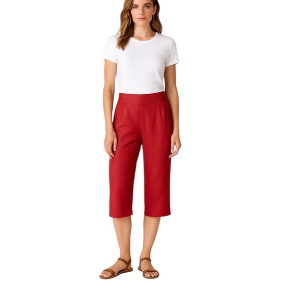 LONGCHAMP Linen High Rise Cropped Pants Red Size 36 NWT - Picture 14 of 14